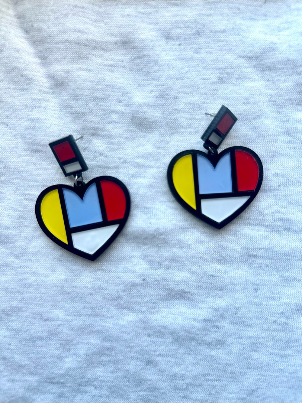 Colorblock Heart Drop Earrings - Red, Yellow, Blue, White